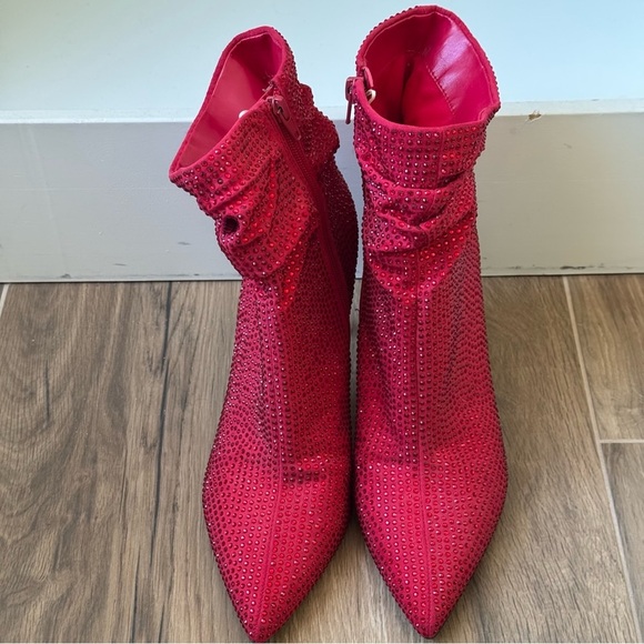 NINE WEST Dazzle Red Rhinestone Stilletto High Heel Slipper Booties - Picture 4 of 8